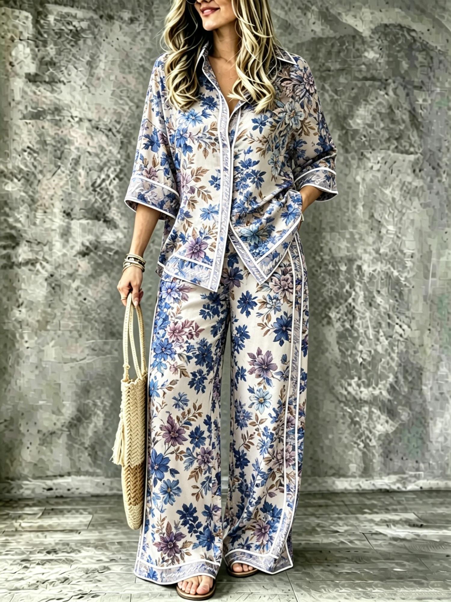 Spring Summer Womens Shirt Set With Digital Print