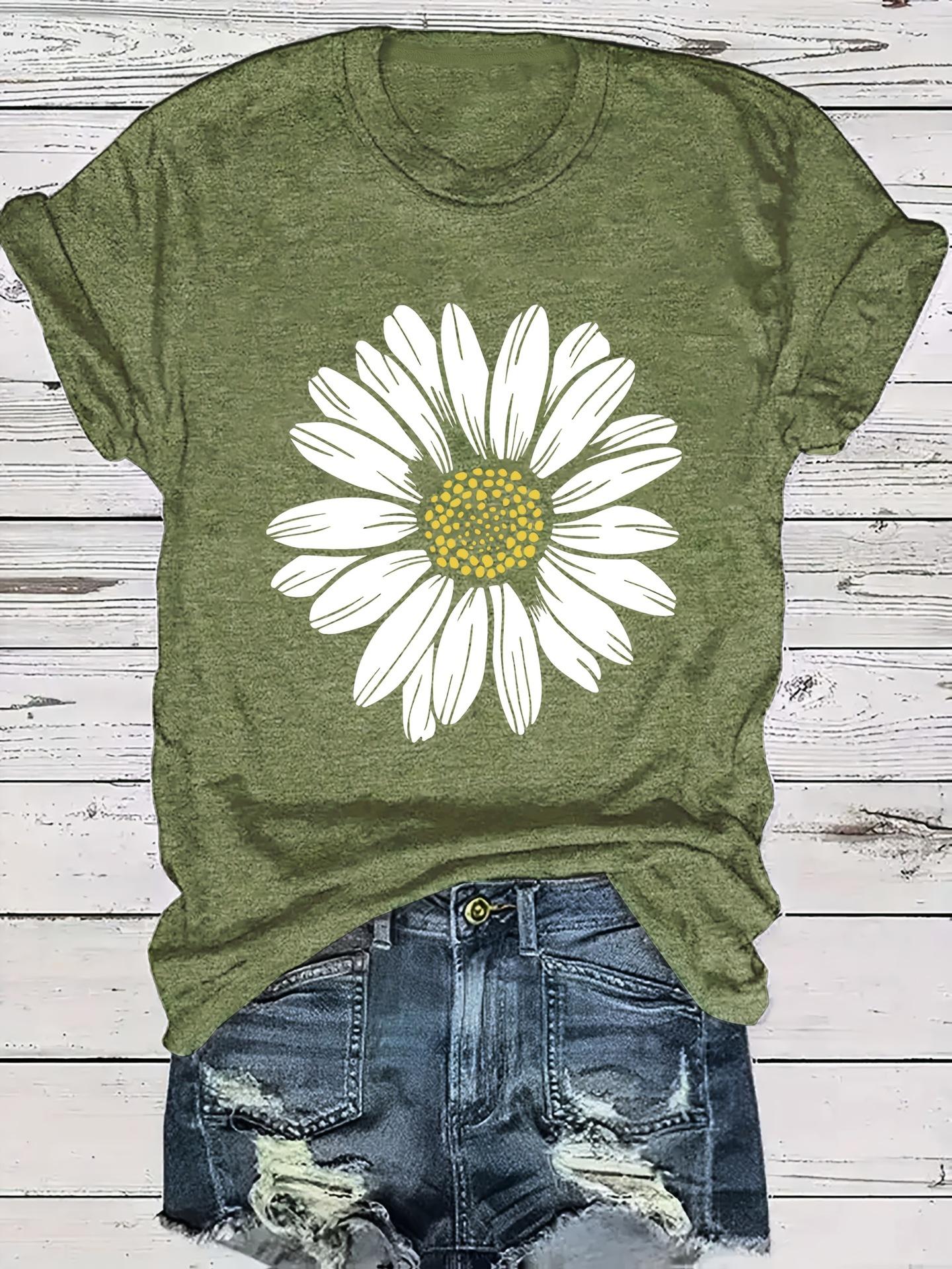 Women's Casual Daisy Print T-Shirt