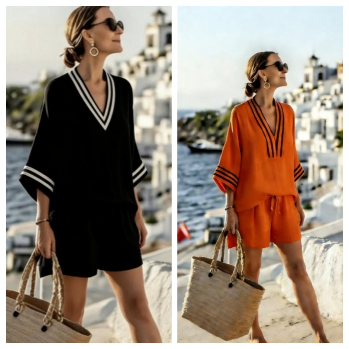 2 Piece Set Half Sleeve Oversize Pullover Top And Short Pants Summer Casual Women Patchwork Pocket Set Outfits Women's Clothing
