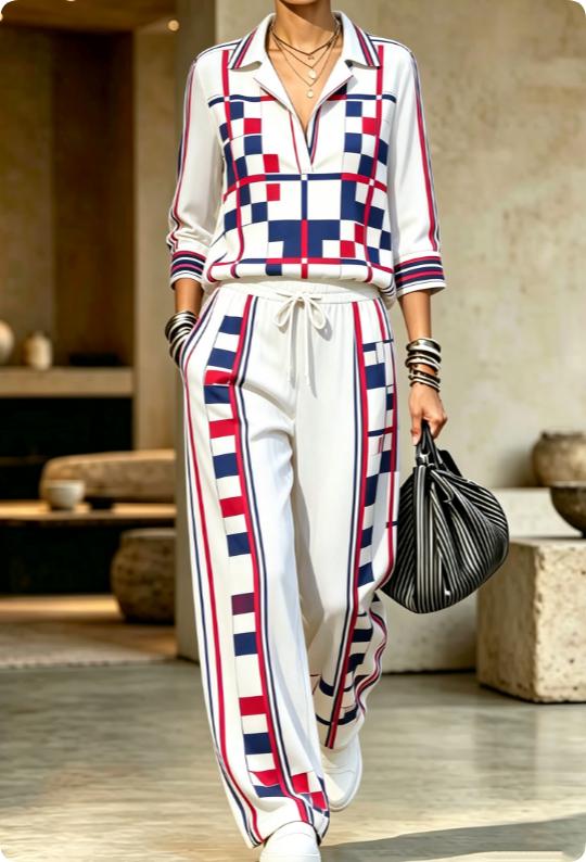Womens Summer Lapel-Neck Cropped-Sleeve Set
