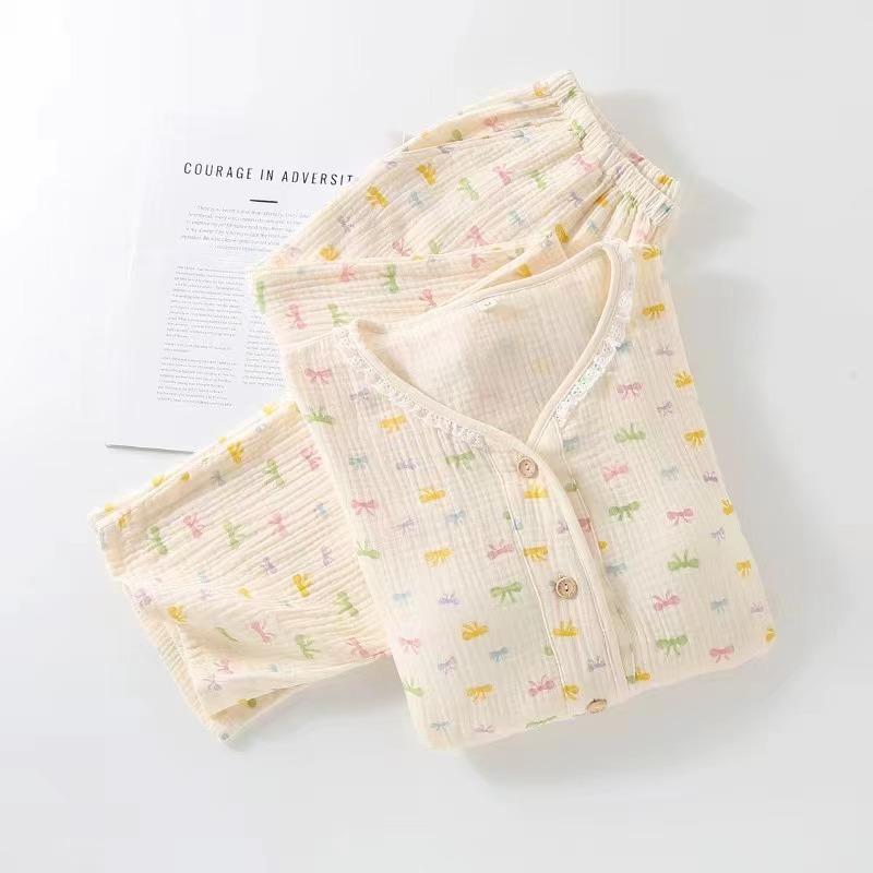 Long Sleeve Spring And Autumn Summer Collarless Cotton Homewear Suit
