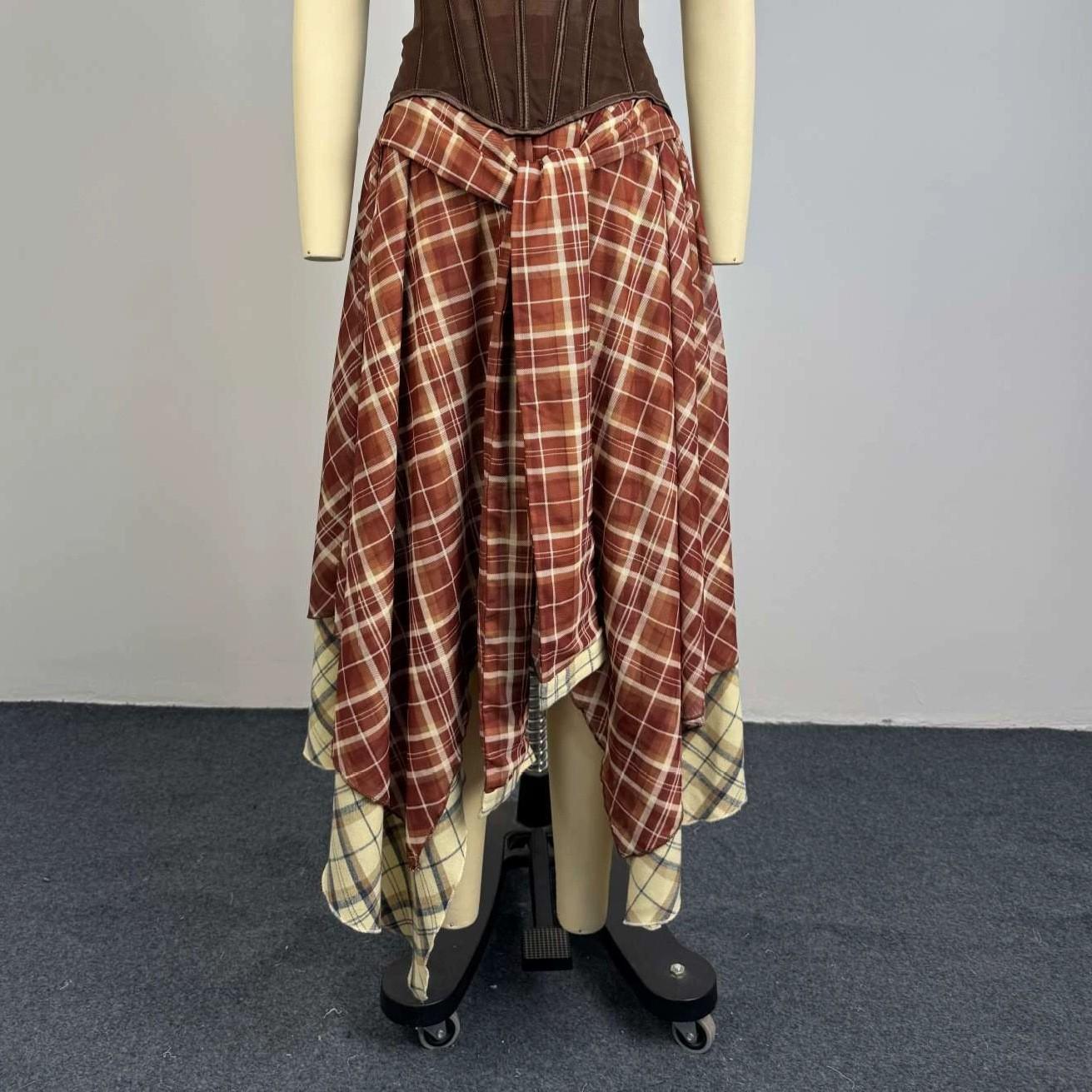 Elegant Vintage Plaid Asymmetrical High-waisted Figure-flattering Skirt
