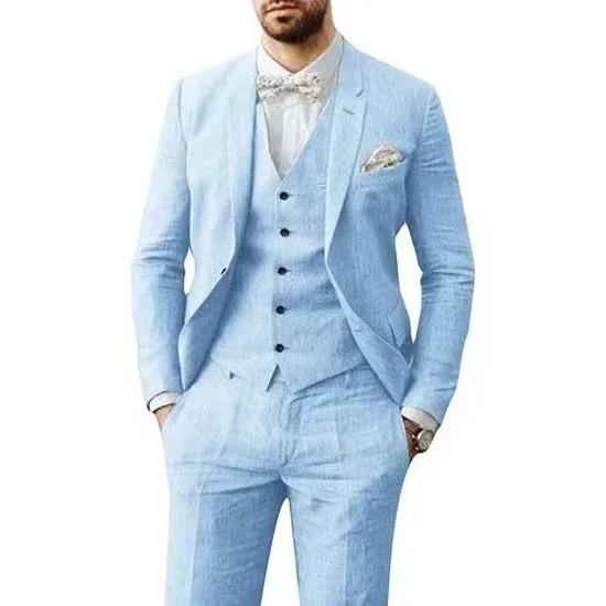 Business Mens Simple And Stylish Solid-Color Suit Set