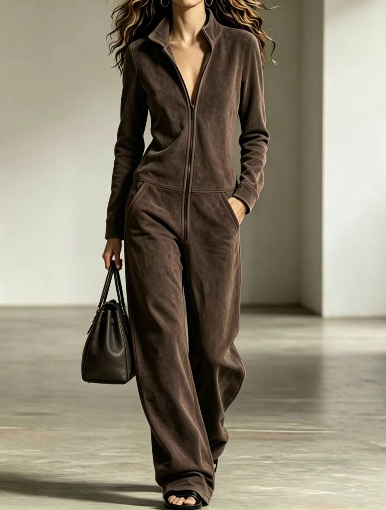 Womens Wide-leg Jumpsuit With Zip Pockets