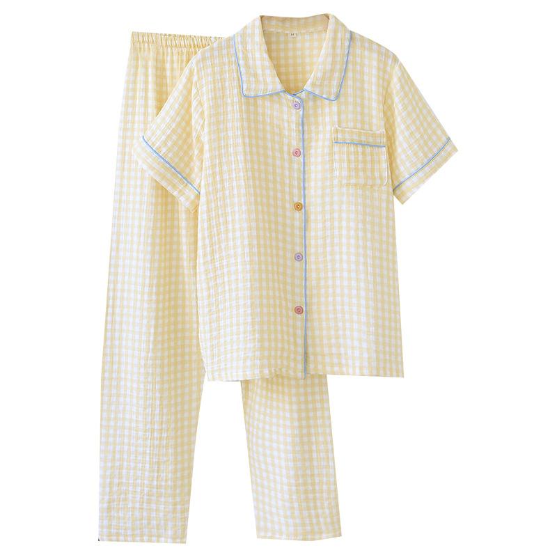 Washed Cotton Double-layer Gauze Short-sleeved Trousers Casual Loose Outfit