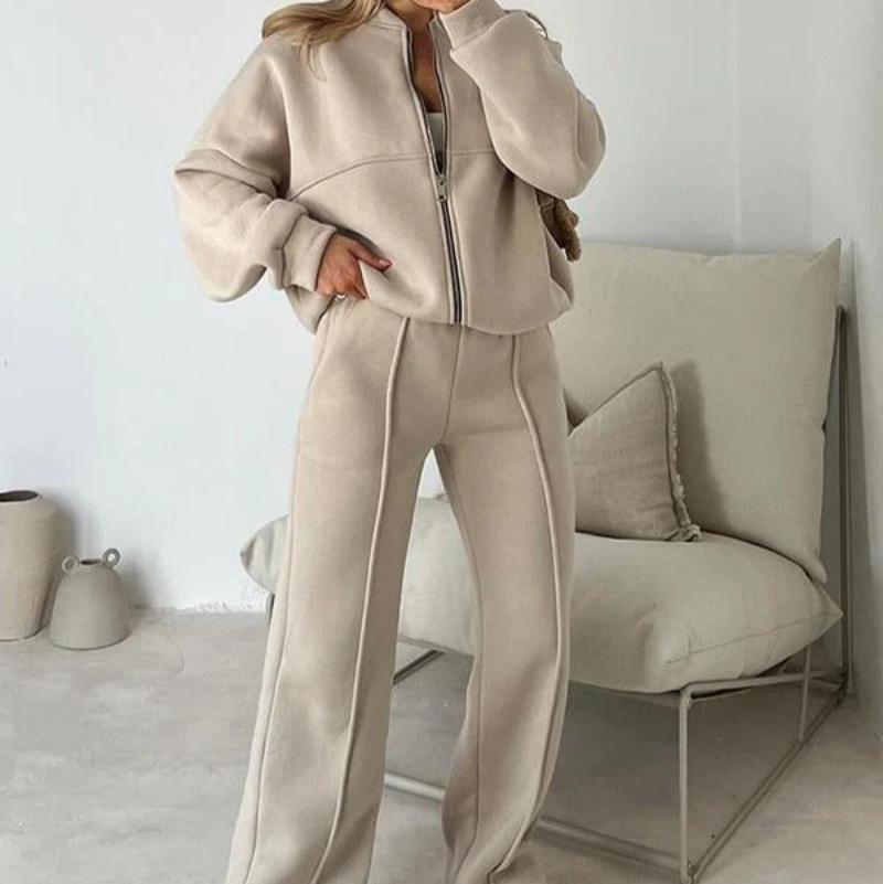 Fashion Casual Solid Color Long-sleeved Sweater Zipper Trousers Two-piece Set