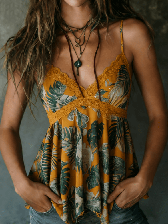 Printed Lace V-neck Women's Camisole