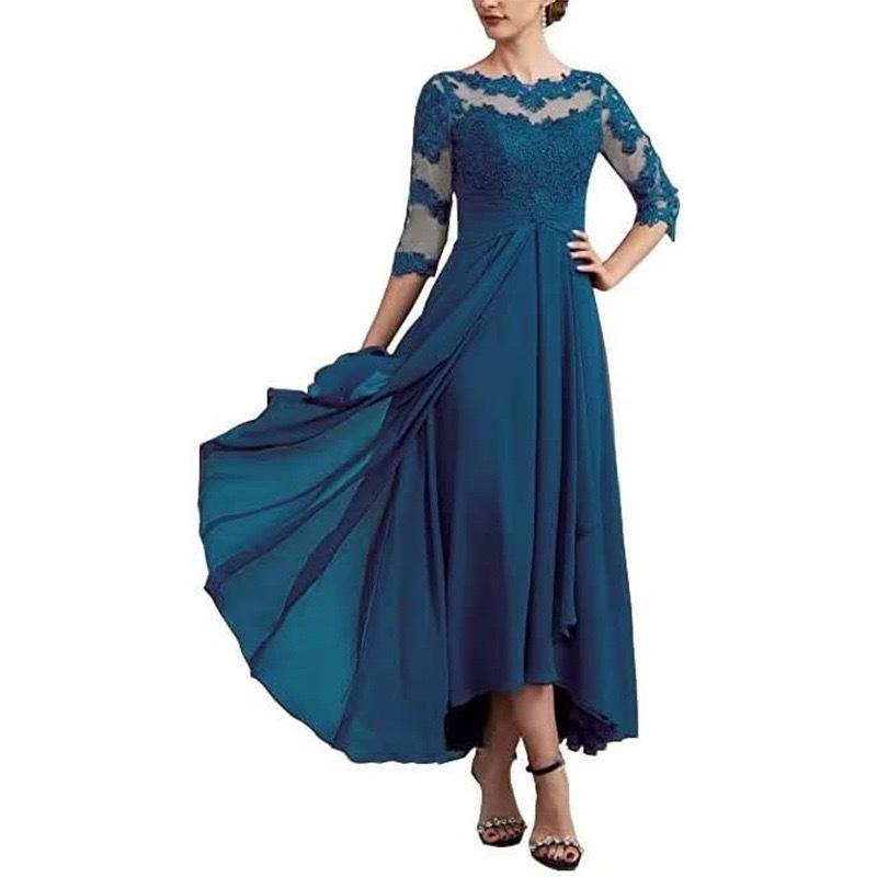 Lace Applique Chiffon Dress Mid-sleeve Mom Dress