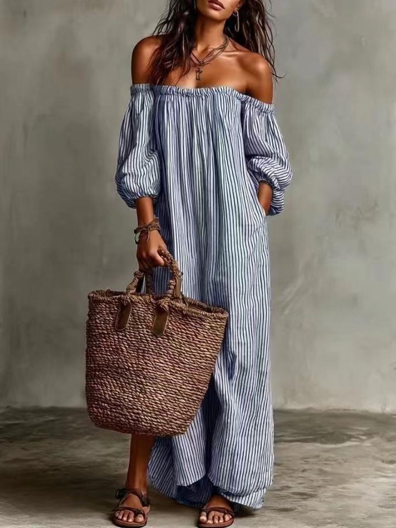 Striped Off-shoulder Long Dress