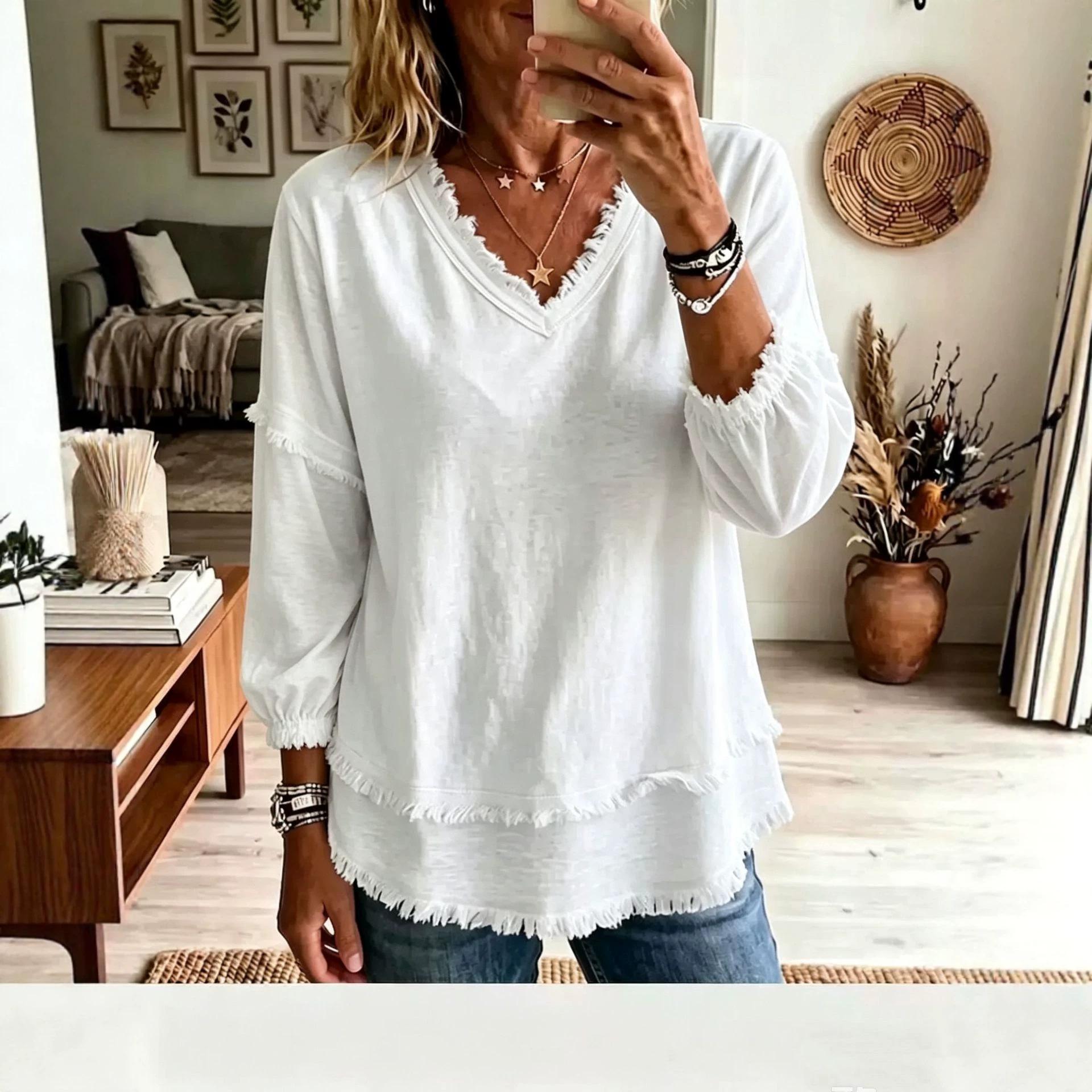 Women's Fashion Long Sleeve Top - Casual Loose Fit Blouse For Daily Wear
