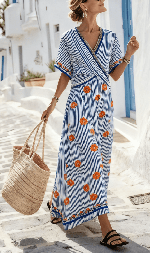 Women's Large Loose Striped Print Dress