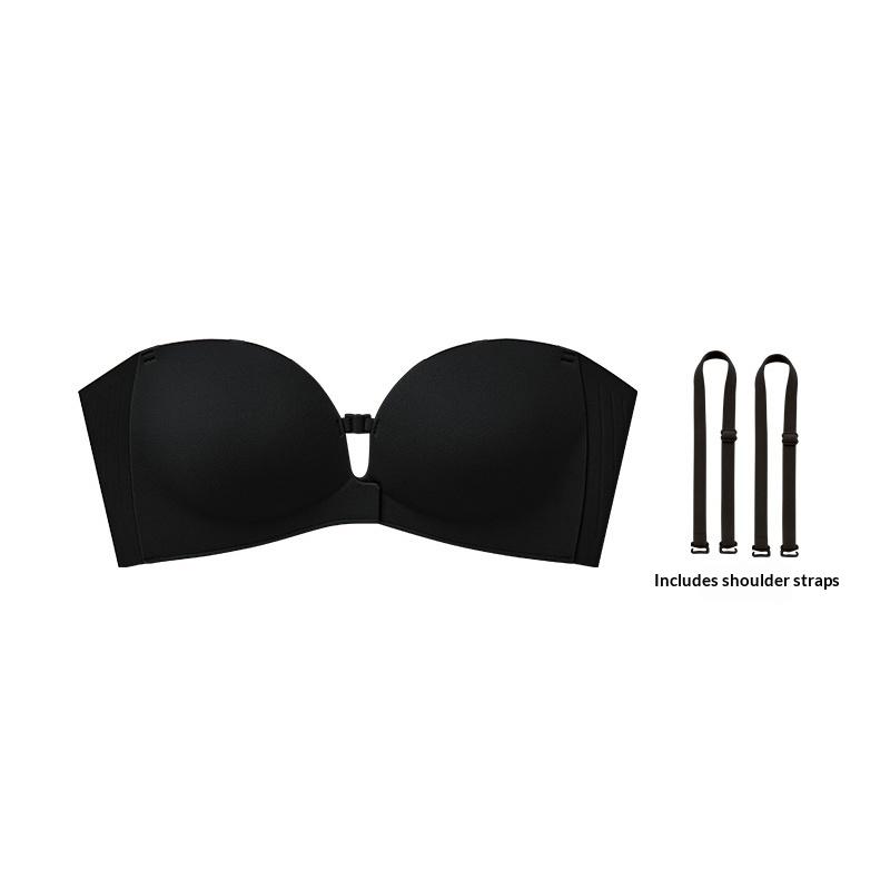 Womens Solid-color Minimalist Non-slip Front-closure Strapless Bra