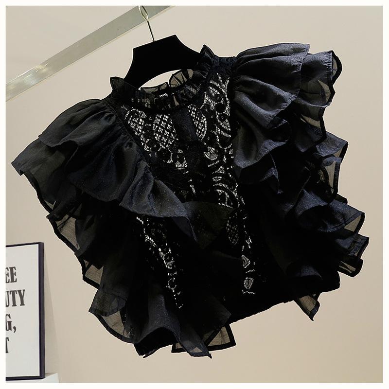 Fashion Hollowed-out Ruffled Design Blouse Women