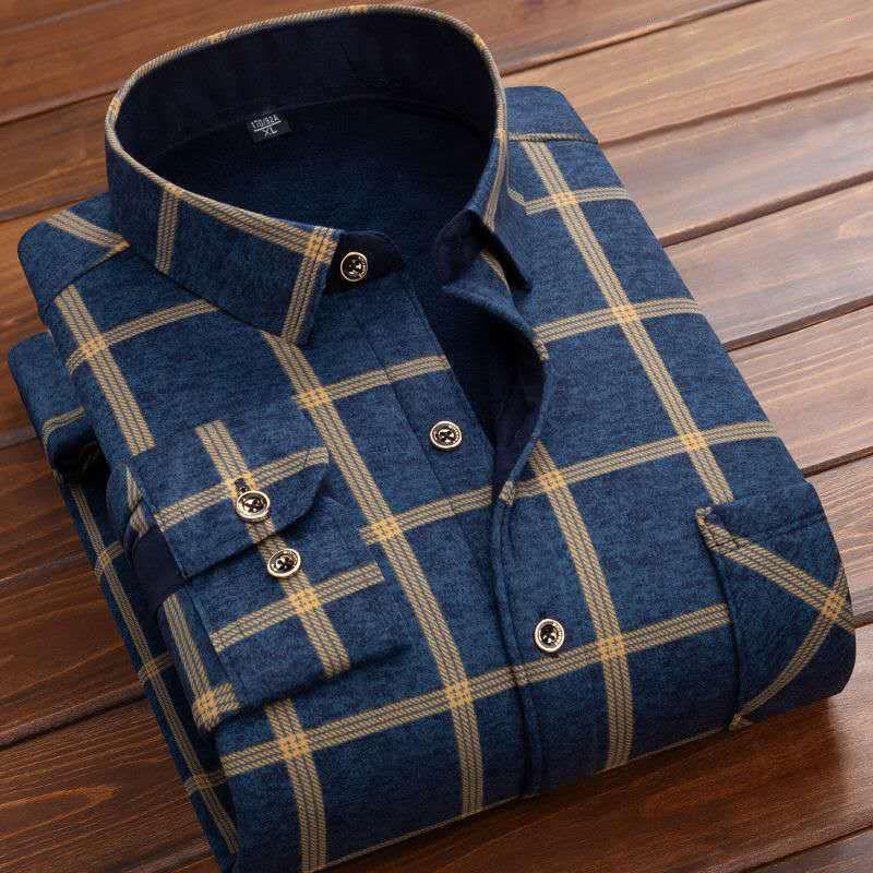 Men's Warm Fleece-Lined Thickened Long-Sleeve Shirt