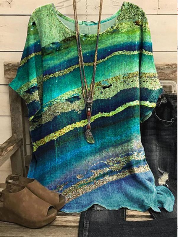 Women's Casual Loose Fashionable Short-Sleeve Printed Crew-Neck Top