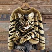 Womens AutumnWinter Christmas Cat Crew-Neck Sweatshirt