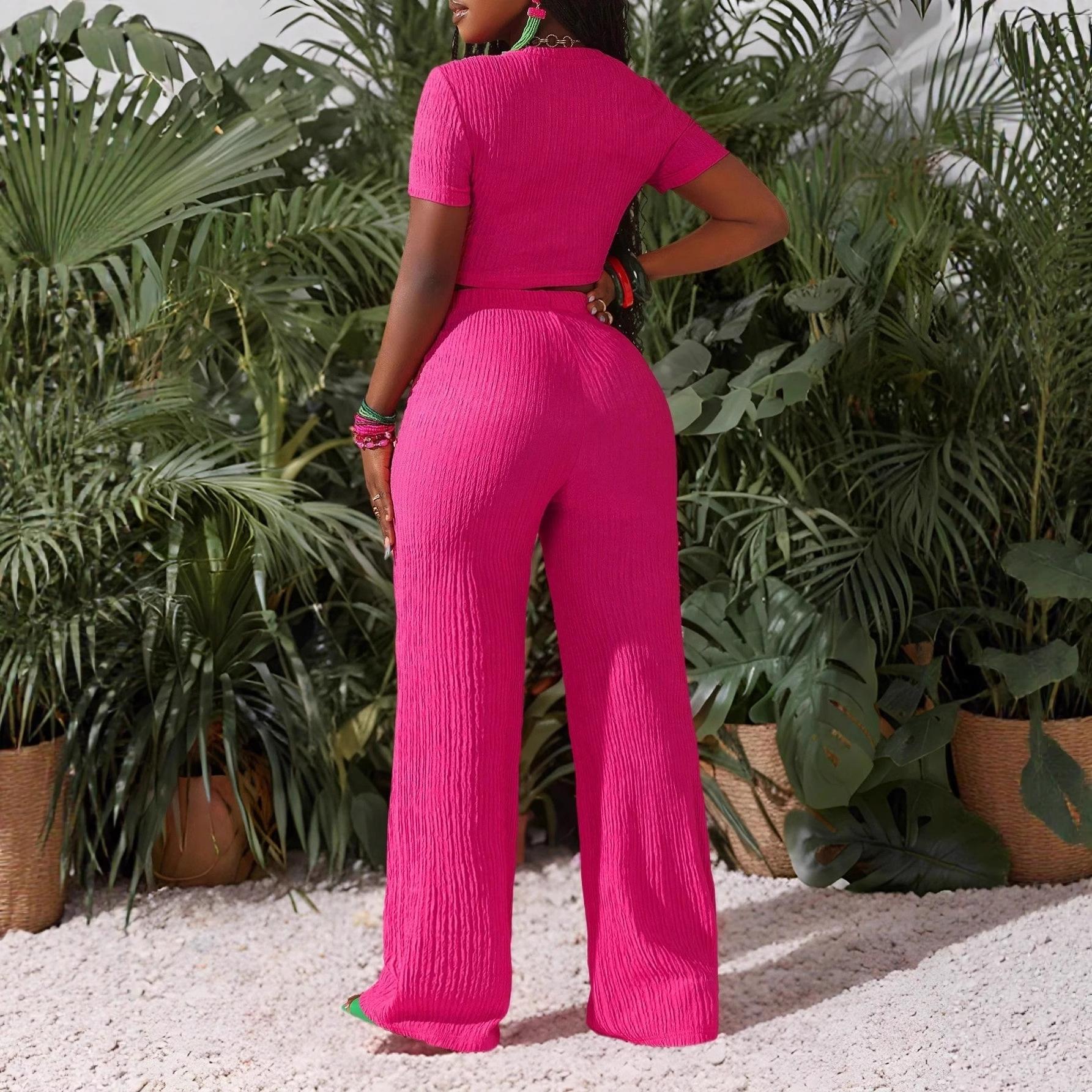 Womens Fashionable Short Top And Pants Two-Piece Set