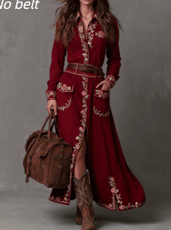 Women's Printed Casual Lapel Slit Dress