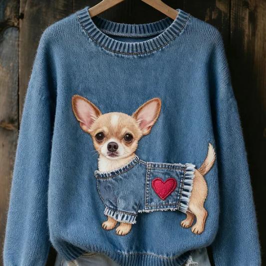 Womens 3D Digital Print Crew-Neck Sweater