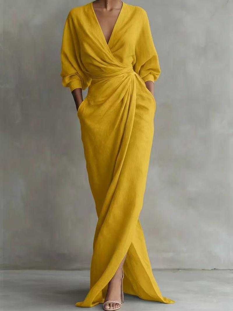 Resort Style Solid Color V-Neck Long Women's Dress