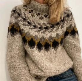 Womens Turtleneck Pullover Sweater With A Printed Design