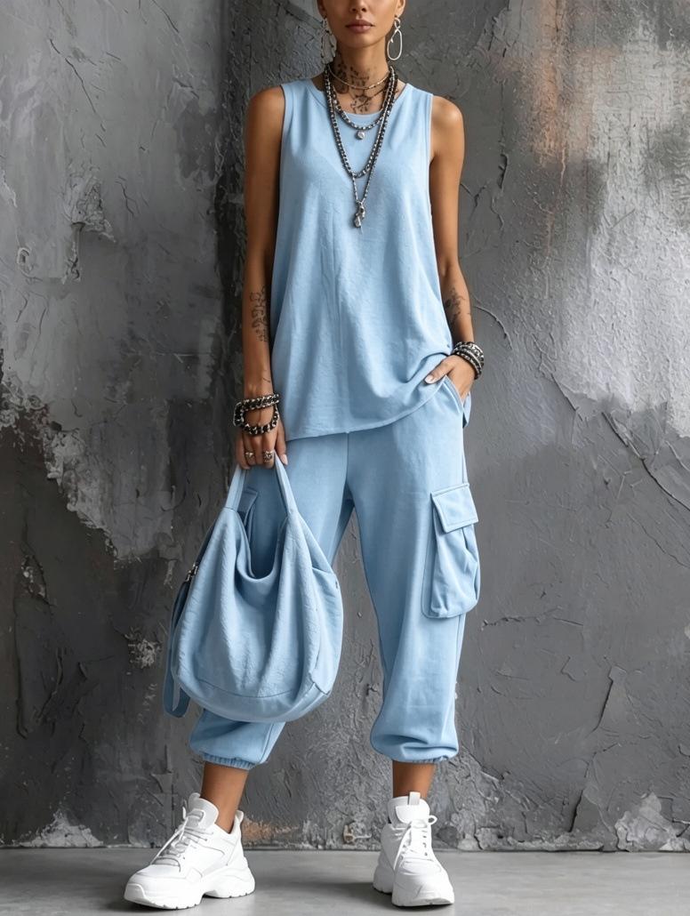 Womens Sleeveless Top Ankle-Fit Pants Set