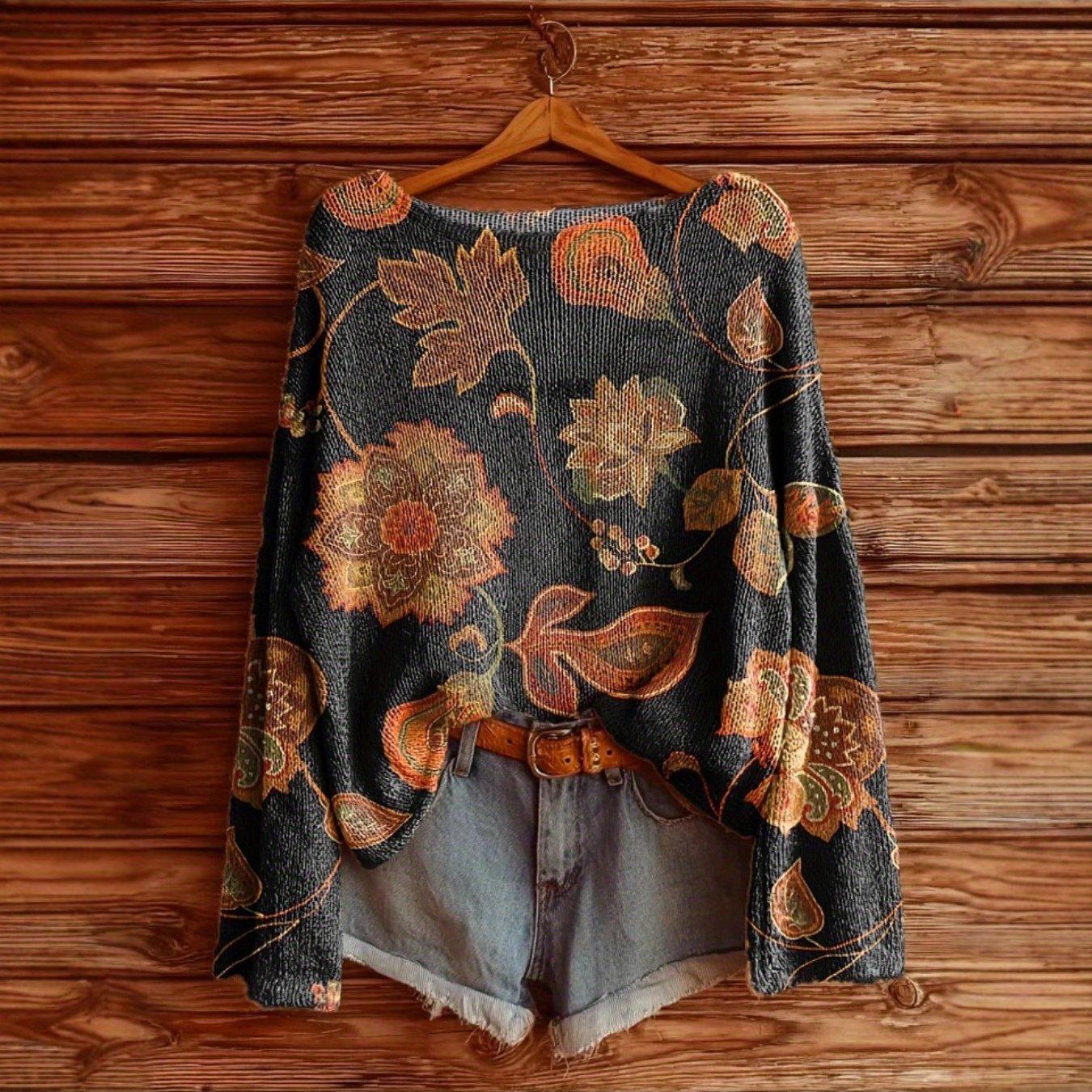 Autumn And Winter Retro Colorful Printed Pattern Women's Sweater, Lazy And Relaxed, Casual And Fashionable