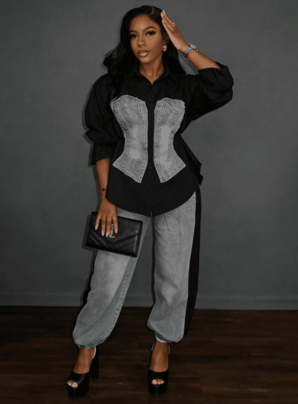 Waist Waist Contrasting Shirt Set