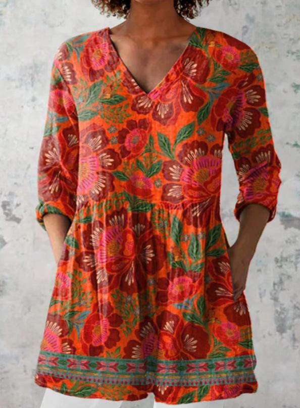 Printed Casual V-neck Women's Top