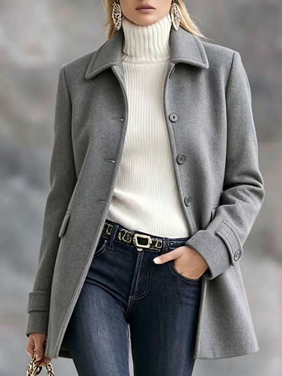 Mid-length Elegant Wool Coat With A Lapel And Buttons