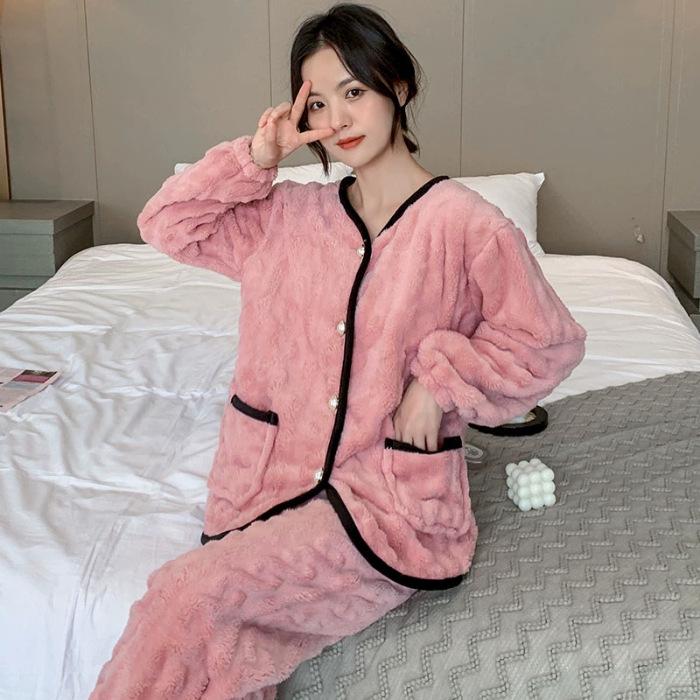 Women's Fleece-lined Thick Warm Coral Fleece Pajamas