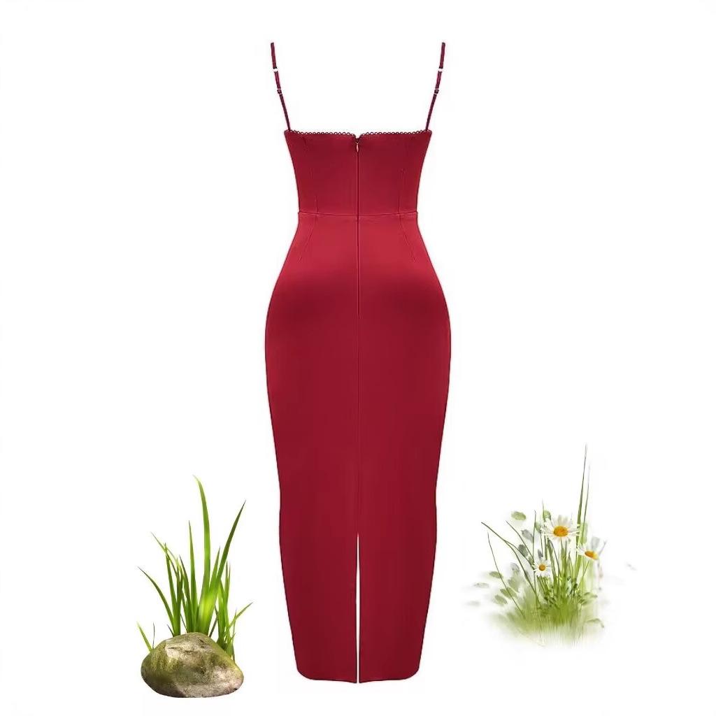 Ladies New Camisole Wine Red Evening Dress