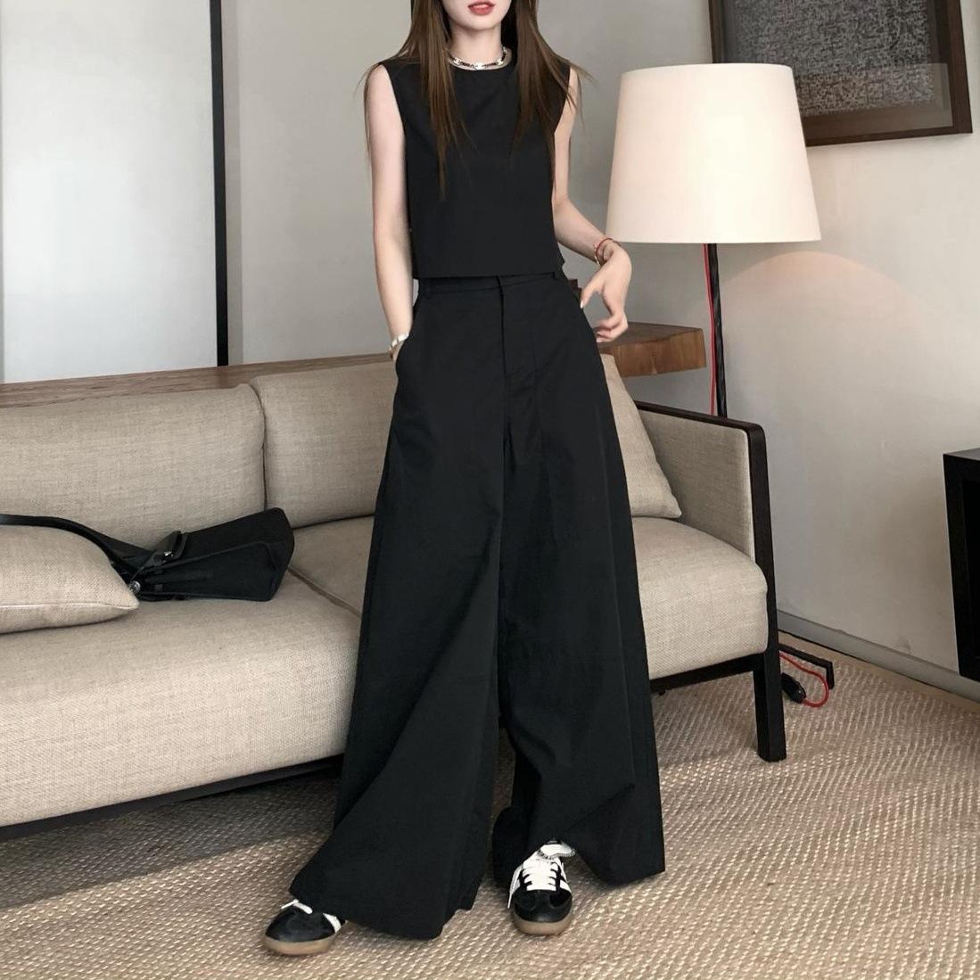 Fashionable Versatile Casual Top And Wide-Leg Pants Set For Women