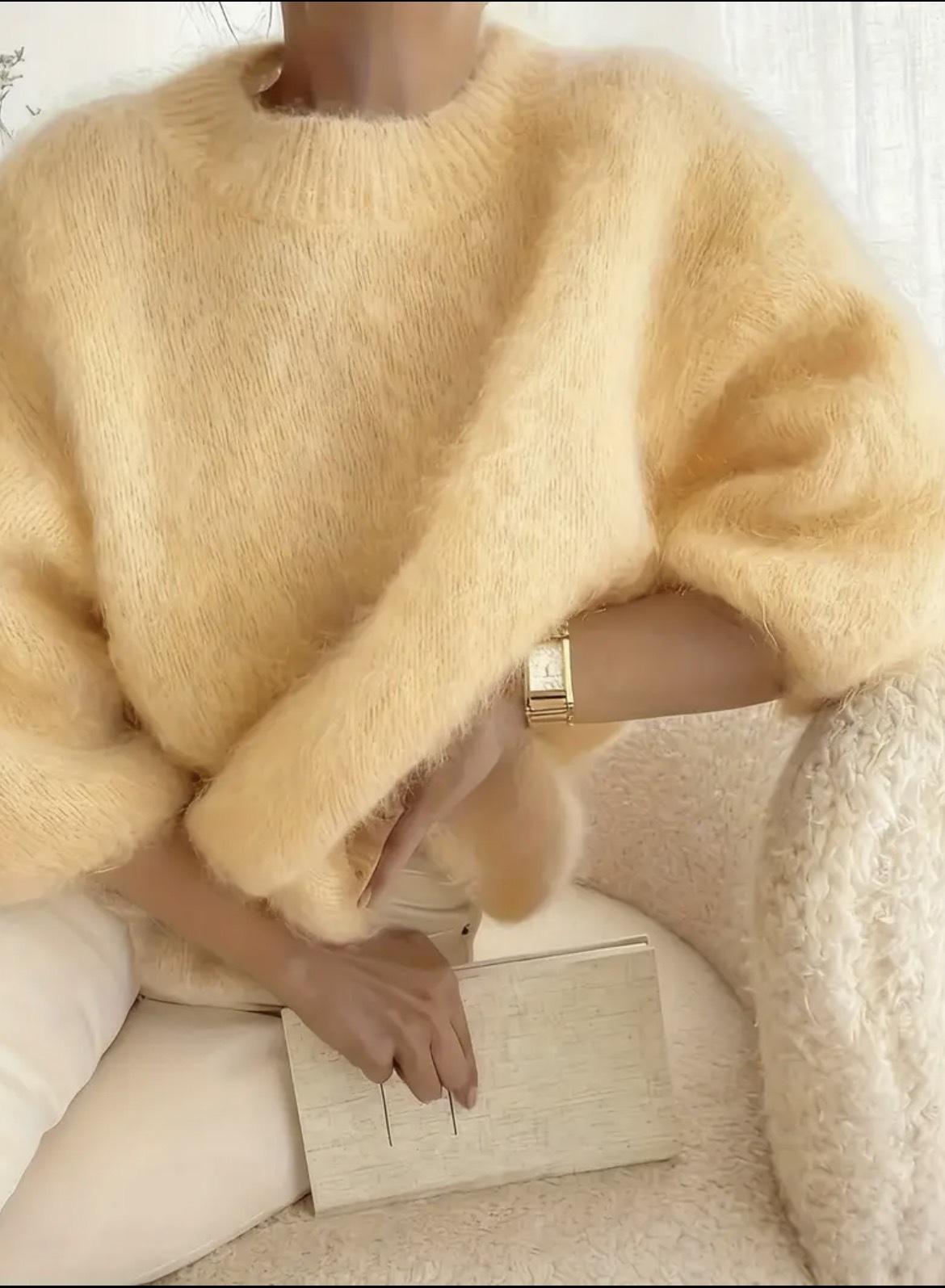 European And American Style Cross Border 2026 Spring Summer New Versatile Lazy Style Solid Color Loose Comfortable Casual Plush Sweater For Women