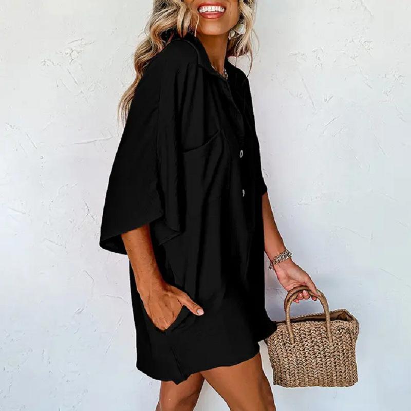 Loose-fitting Summer Jumpsuit With Half Sleeves And Buttons