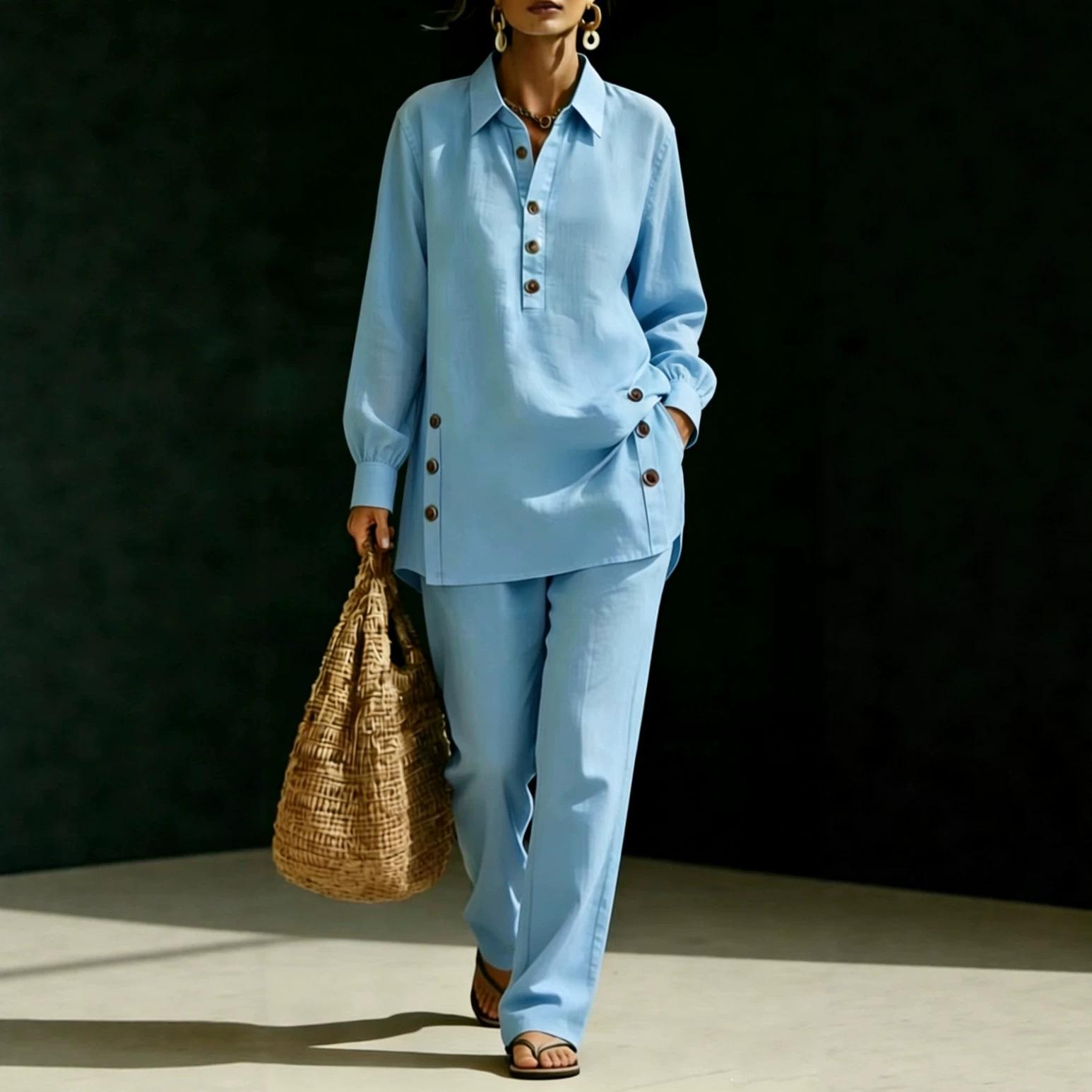 Long-sleeve Shirt And Casual Trousers Two-piece Set