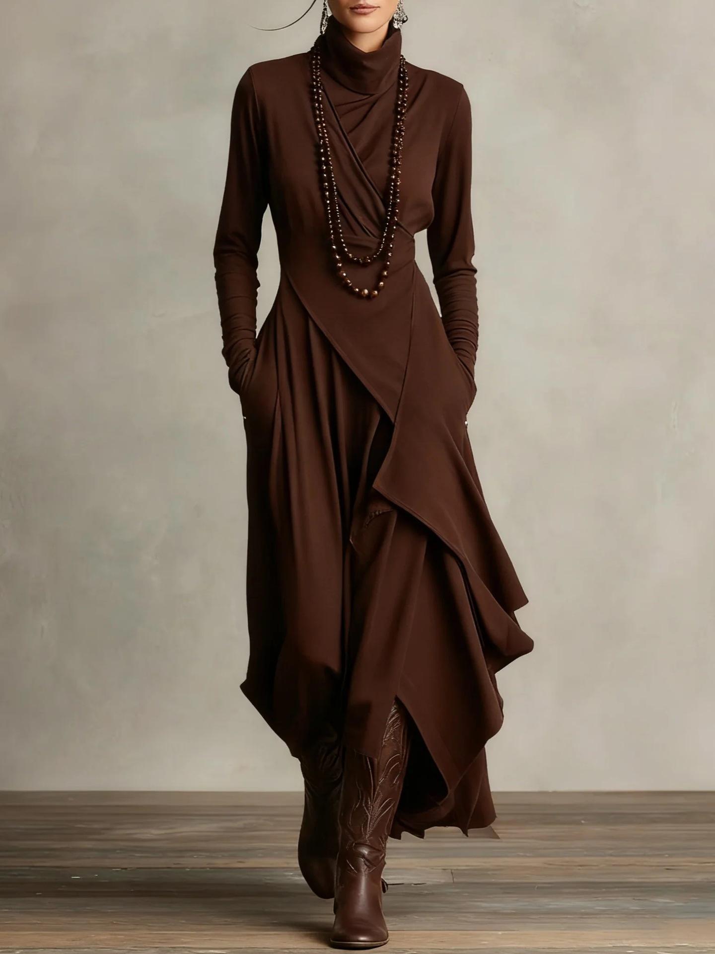Women's Solid Color Cross Sleeve High Neck Dress Elegant Long Sleeve Bodycon Party Evening Gown Casual Daily Wear Clothing