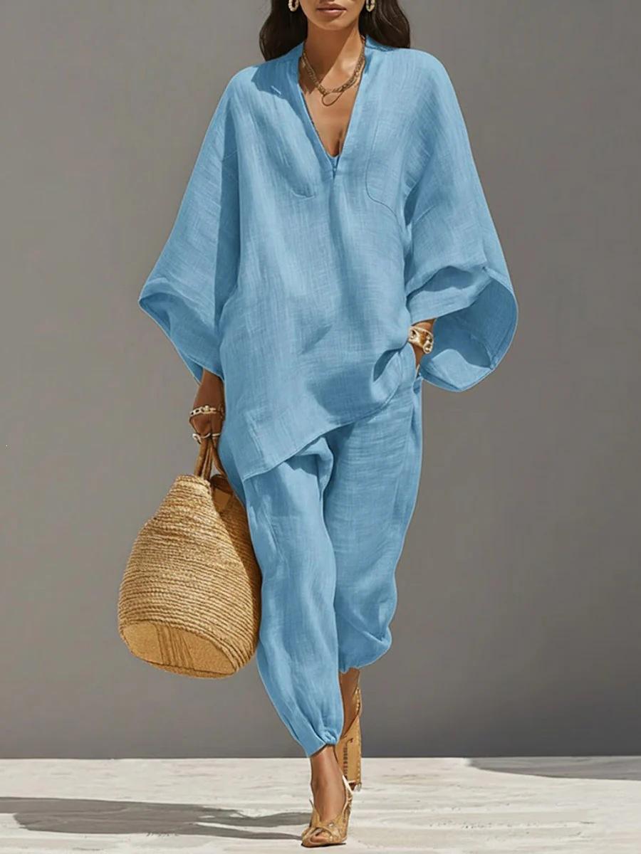 Casual Relaxed And Loose Pure Color Shirt Set