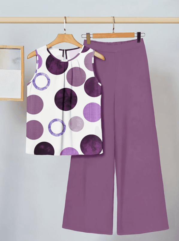 Women's Soft-fitting Printed Sleeveless Top  Wide-leg Pants Set