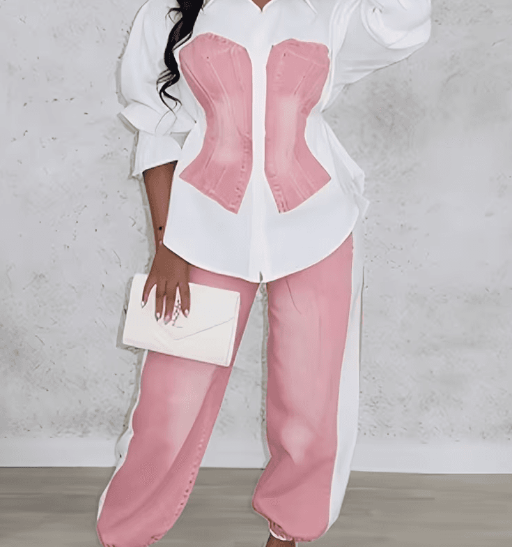 Waist Waist Contrasting Shirt Set