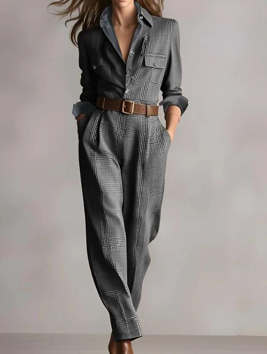 Women's Spring And Autumn Chic Plaid Jumpsuit