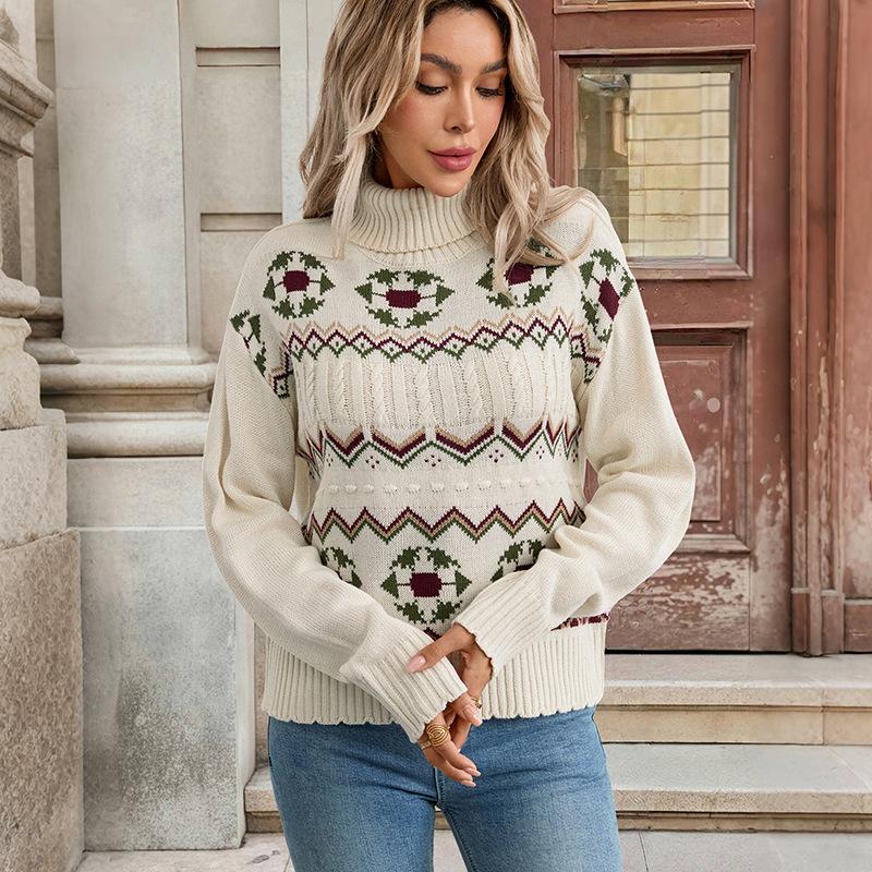Ethnic Pattern Turtleneck Pullover Sweet Sweater