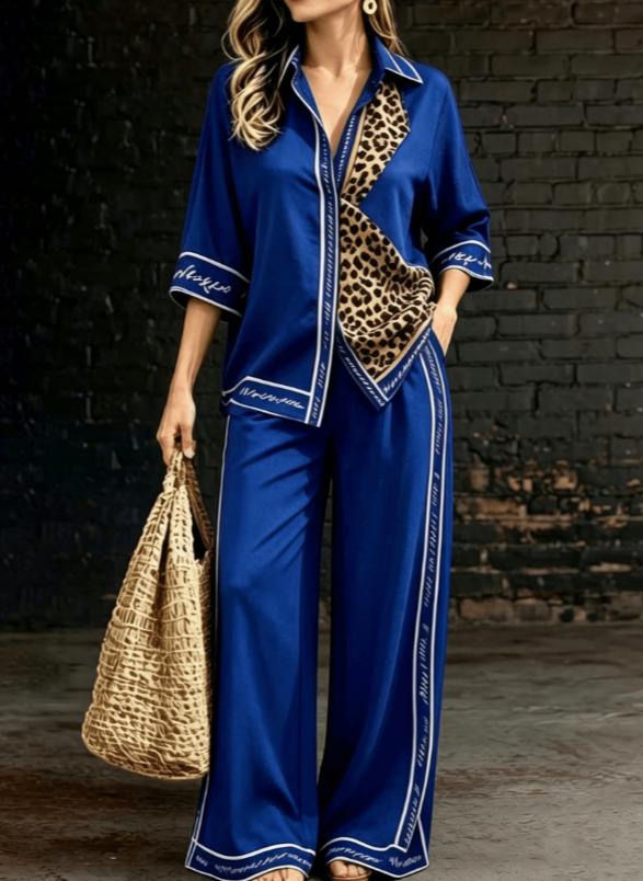 Summer Womens Shirt Set With A Digital-print Collar