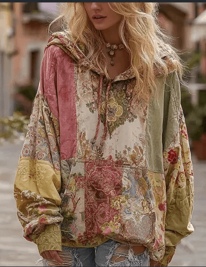 Vintage Hooded Jacket Versatile Lace-up Printed Sweatshirt