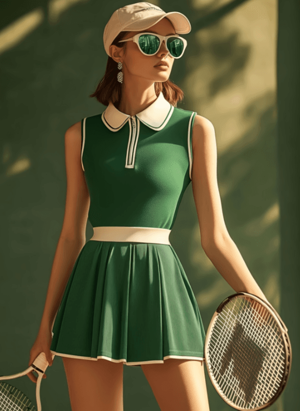 Zip-up Collar Pleated Sports Skirt
