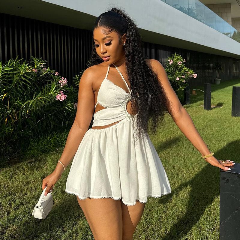 Halter Tether Beaded High Waist Dress