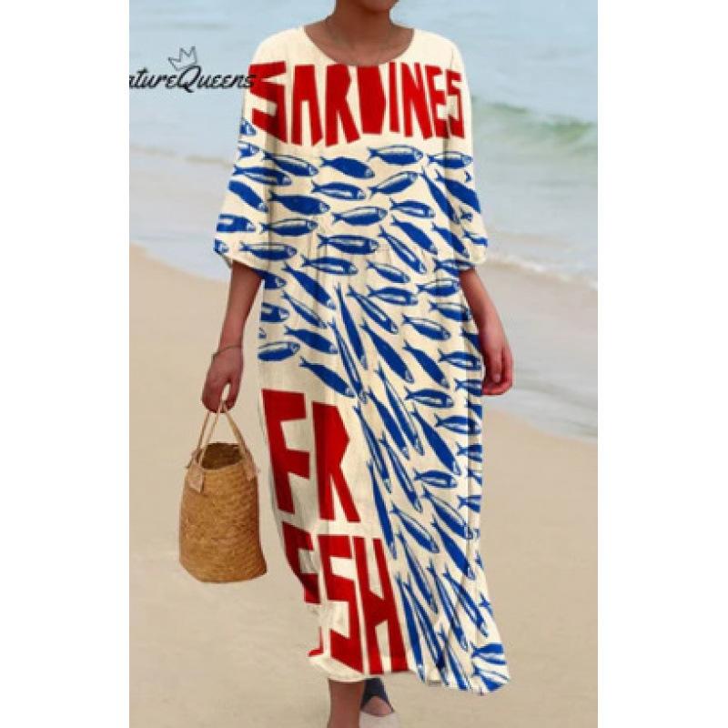 Women's Loose Casual Floral Pattern Cropped Long Sleeves Dress