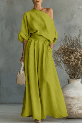 One-shoulder Off-the-shoulder Waist-tied Wide-leg Jumpsuit