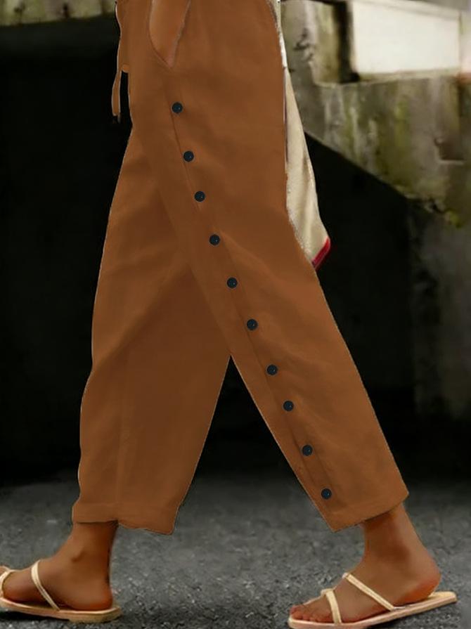 Womens Casual Patchwork Button Cropped Pants
