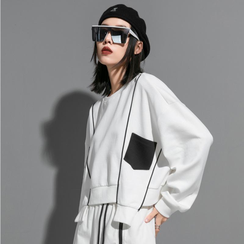 Patchwork Irregular Hoodie Pullover Womens Clothing